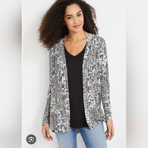 Maurices XL Black and White Floral Boho Open Cardigan